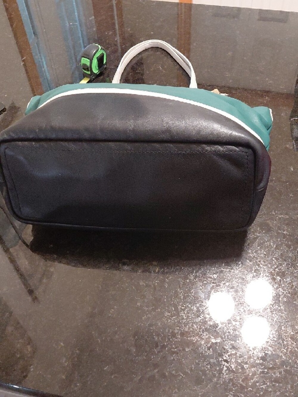 Bally Teal, Black and White Colorblock Leather Tote - Picture 8 of 16